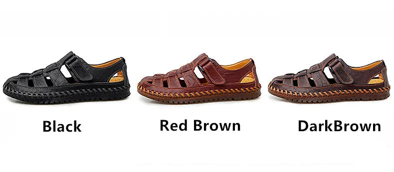 New Summer Genuine Leather Roman Men's Sandals Business Casual Shoes Outdoor Beach Wading Slippers Men's Shoes Big Size 38-47