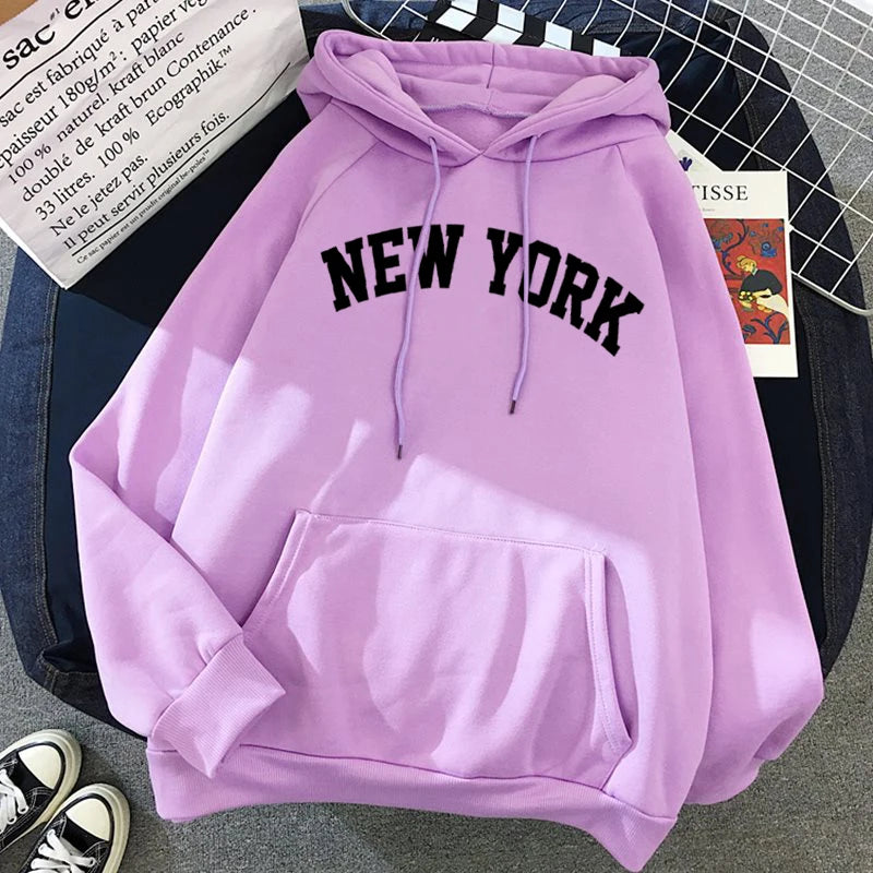 Female 2020 Thicken Warm Hoodies Lady Autumn Tops NEW Sweatshirts Velvet Winter Women's NEW YORK Printing Hooded Hoodies