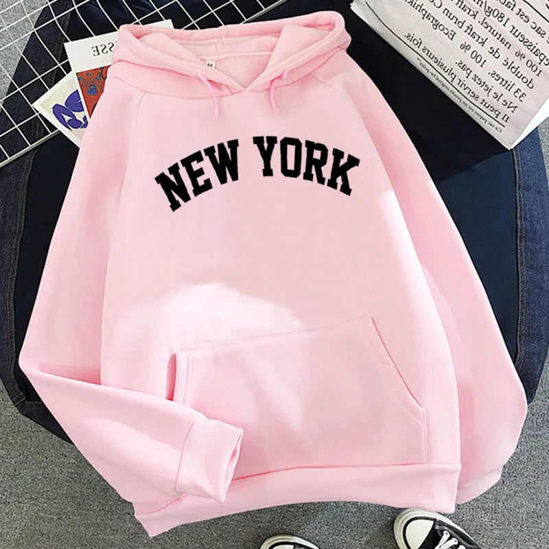 Female 2020 Thicken Warm Hoodies Lady Autumn Tops NEW Sweatshirts Velvet Winter Women's NEW YORK Printing Hooded Hoodies