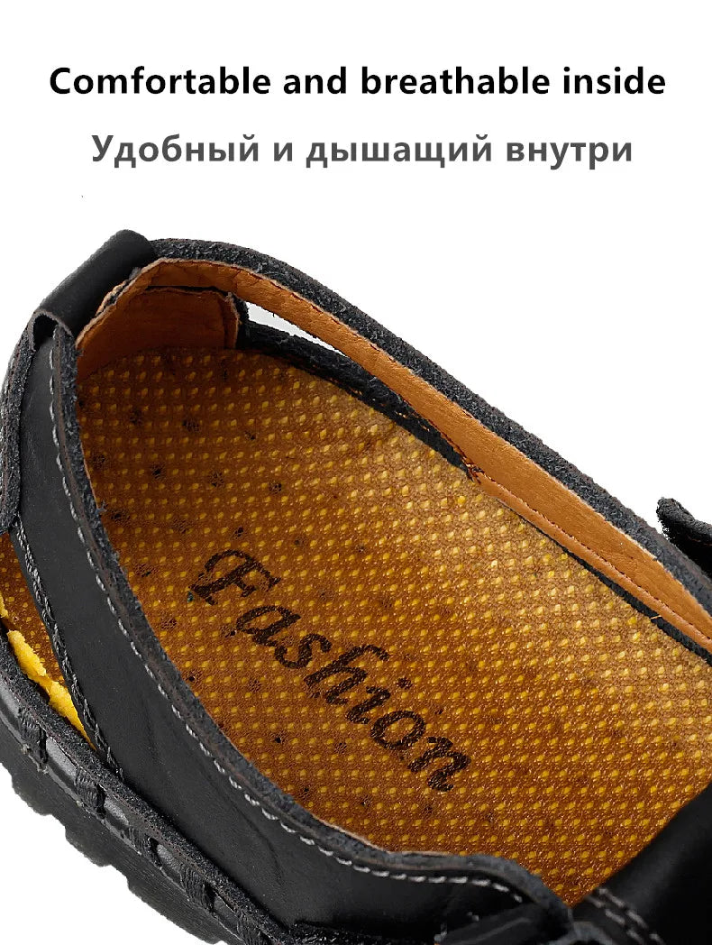 New Summer Genuine Leather Roman Men's Sandals Business Casual Shoes Outdoor Beach Wading Slippers Men's Shoes Big Size 38-47