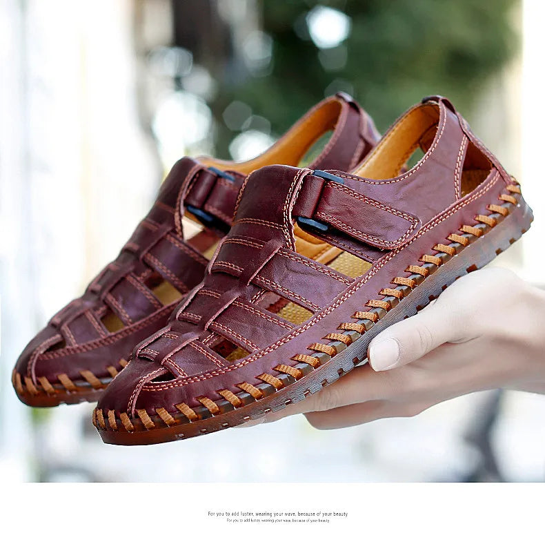 New Summer Genuine Leather Roman Men's Sandals Business Casual Shoes Outdoor Beach Wading Slippers Men's Shoes Big Size 38-47