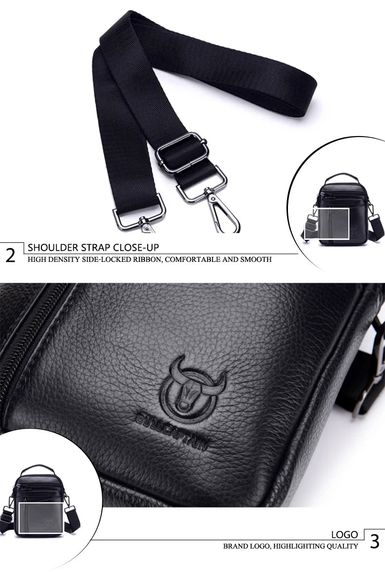 BULLCAPTAIN  New Men Bag Genuine Leather Man Brand Crossbody Shoulder Bag Small Business Bags Male Messenger Leather Bags