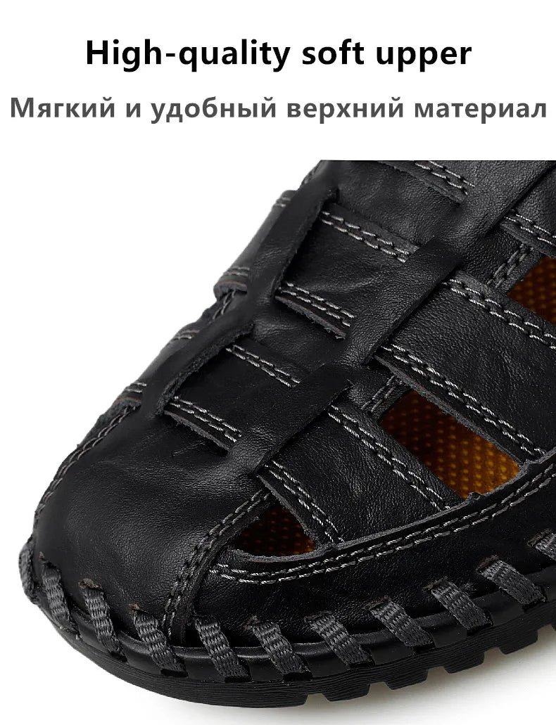 New Summer Genuine Leather Roman Men's Sandals Business Casual Shoes Outdoor Beach Wading Slippers Men's Shoes Big Size 38-47