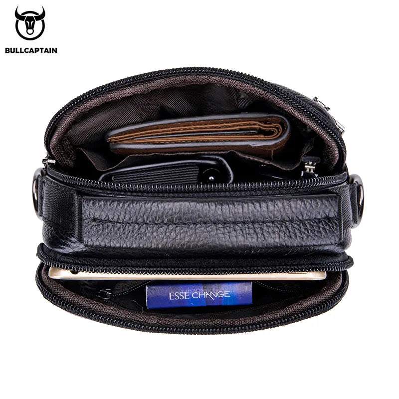 BULLCAPTAIN  New Men Bag Genuine Leather Man Brand Crossbody Shoulder Bag Small Business Bags Male Messenger Leather Bags