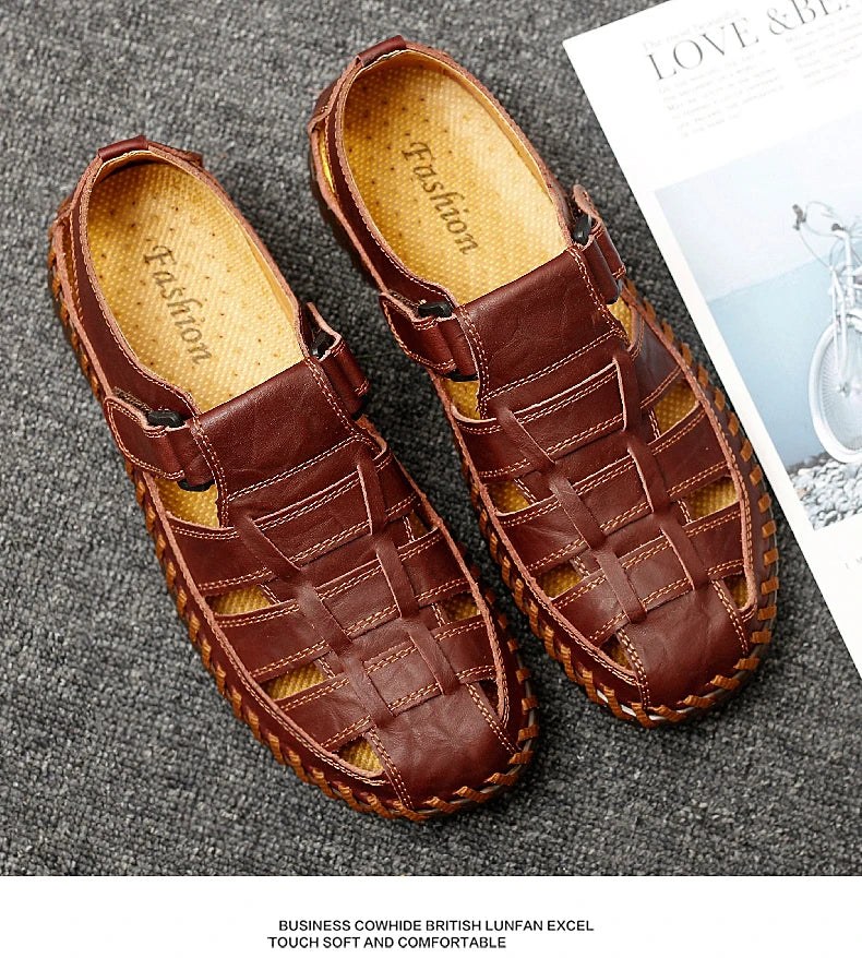 New Summer Genuine Leather Roman Men's Sandals Business Casual Shoes Outdoor Beach Wading Slippers Men's Shoes Big Size 38-47