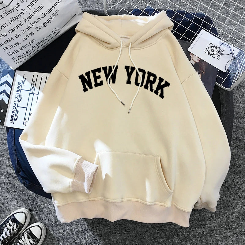 Female 2020 Thicken Warm Hoodies Lady Autumn Tops NEW Sweatshirts Velvet Winter Women's NEW YORK Printing Hooded Hoodies