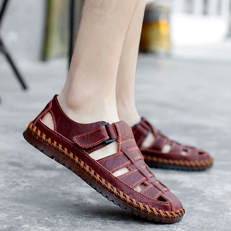 New Summer Genuine Leather Roman Men's Sandals Business Casual Shoes Outdoor Beach Wading Slippers Men's Shoes Big Size 38-47