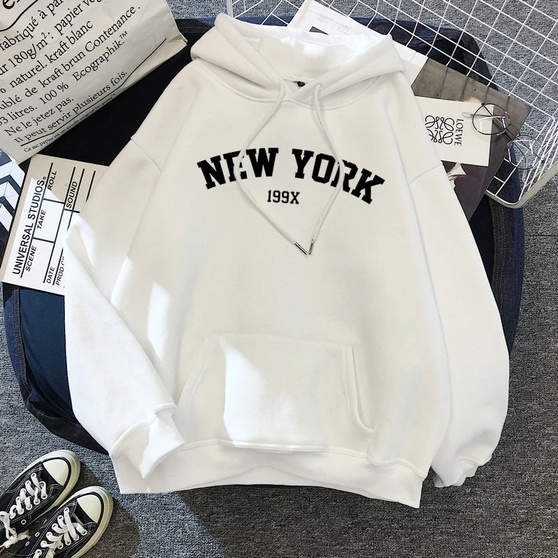 Female 2020 Thicken Warm Hoodies Lady Autumn Tops NEW Sweatshirts Velvet Winter Women's NEW YORK Printing Hooded Hoodies