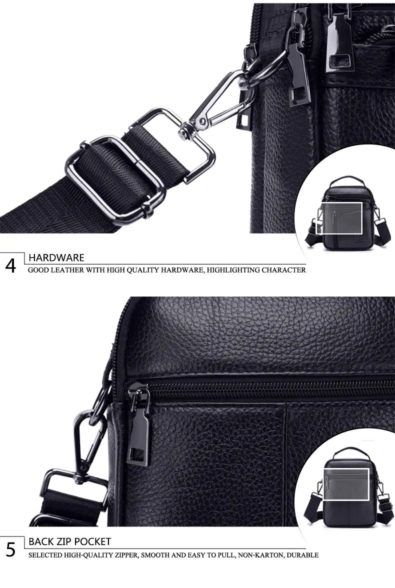 BULLCAPTAIN  New Men Bag Genuine Leather Man Brand Crossbody Shoulder Bag Small Business Bags Male Messenger Leather Bags