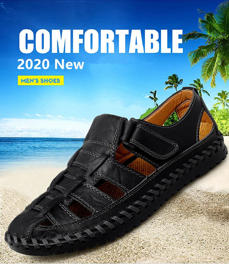 New Summer Genuine Leather Roman Men's Sandals Business Casual Shoes Outdoor Beach Wading Slippers Men's Shoes Big Size 38-47