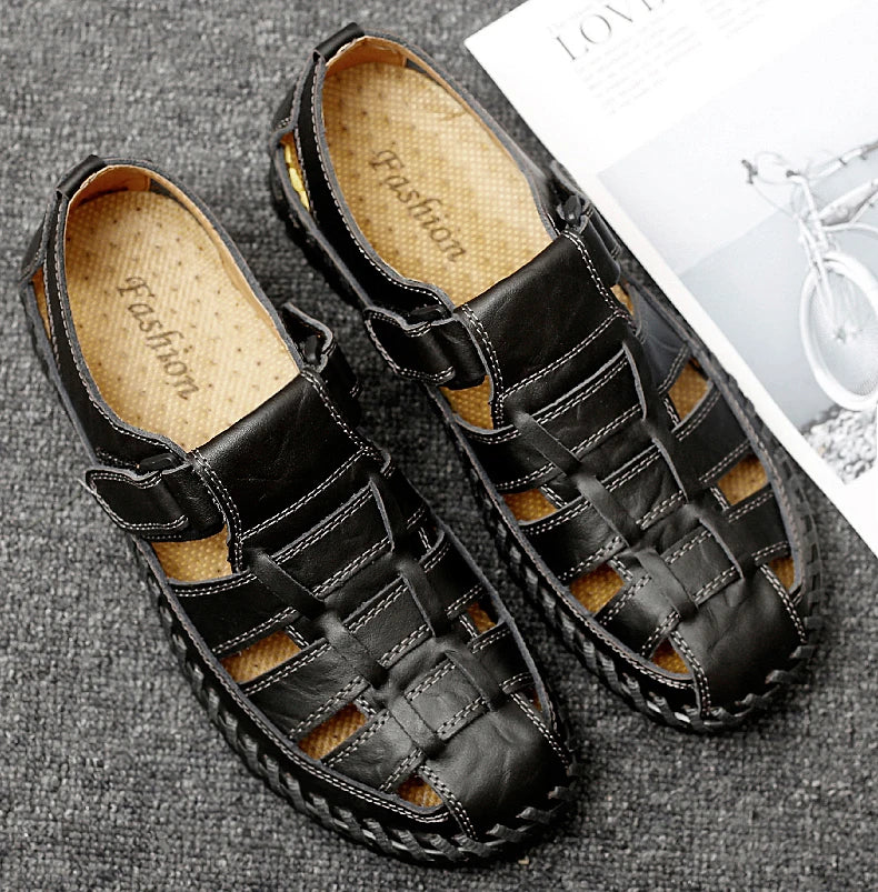 New Summer Genuine Leather Roman Men's Sandals Business Casual Shoes Outdoor Beach Wading Slippers Men's Shoes Big Size 38-47