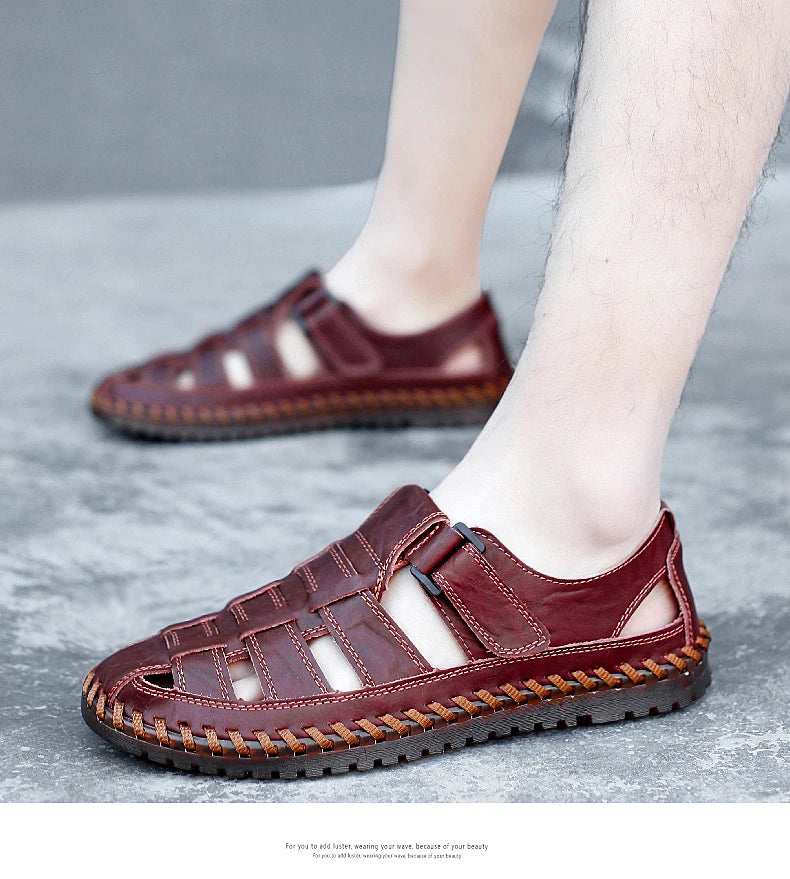 New Summer Genuine Leather Roman Men's Sandals Business Casual Shoes Outdoor Beach Wading Slippers Men's Shoes Big Size 38-47