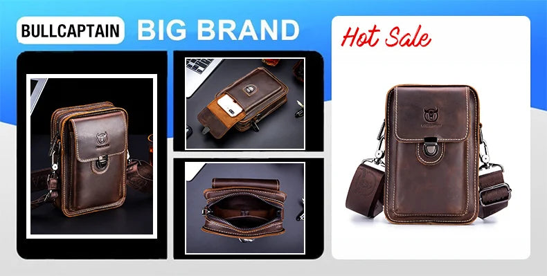 BULLCAPTAIN  New Men Bag Genuine Leather Man Brand Crossbody Shoulder Bag Small Business Bags Male Messenger Leather Bags