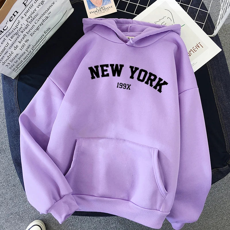 Female 2020 Thicken Warm Hoodies Lady Autumn Tops NEW Sweatshirts Velvet Winter Women's NEW YORK Printing Hooded Hoodies