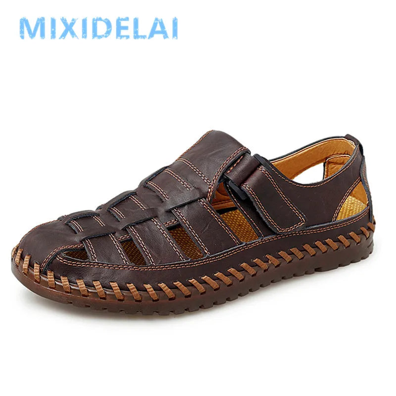 New Summer Genuine Leather Roman Men's Sandals Business Casual Shoes Outdoor Beach Wading Slippers Men's Shoes Big Size 38-47