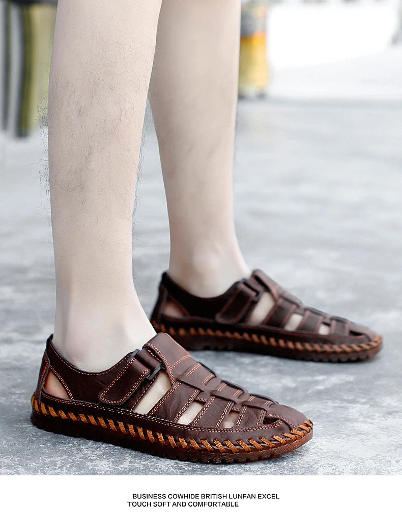 New Summer Genuine Leather Roman Men's Sandals Business Casual Shoes Outdoor Beach Wading Slippers Men's Shoes Big Size 38-47