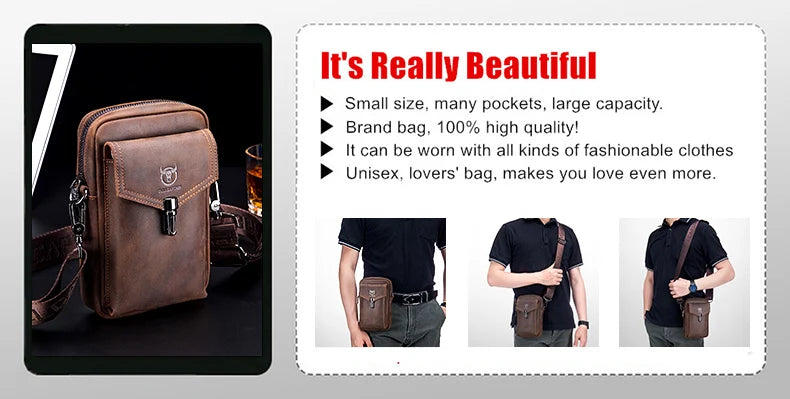 BULLCAPTAIN  New Men Bag Genuine Leather Man Brand Crossbody Shoulder Bag Small Business Bags Male Messenger Leather Bags