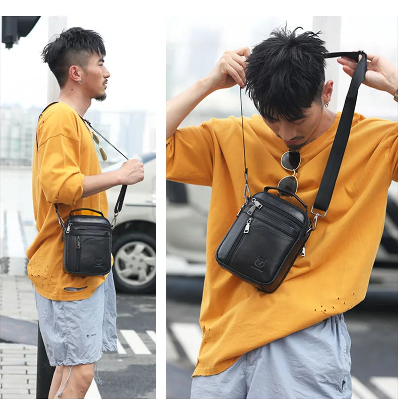 BULLCAPTAIN  New Men Bag Genuine Leather Man Brand Crossbody Shoulder Bag Small Business Bags Male Messenger Leather Bags