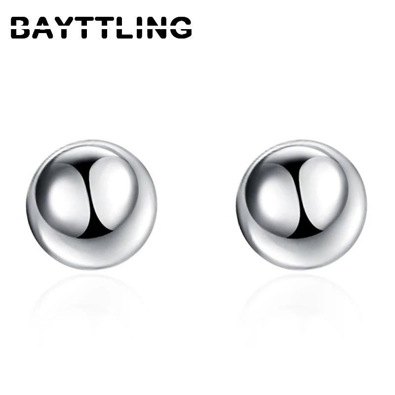 High Quality 925 Sterling Silver Simple 8/10MM Fine Beads Stud Earrings For Women Fashion Wedding Charm Earrings Gift Jewelry