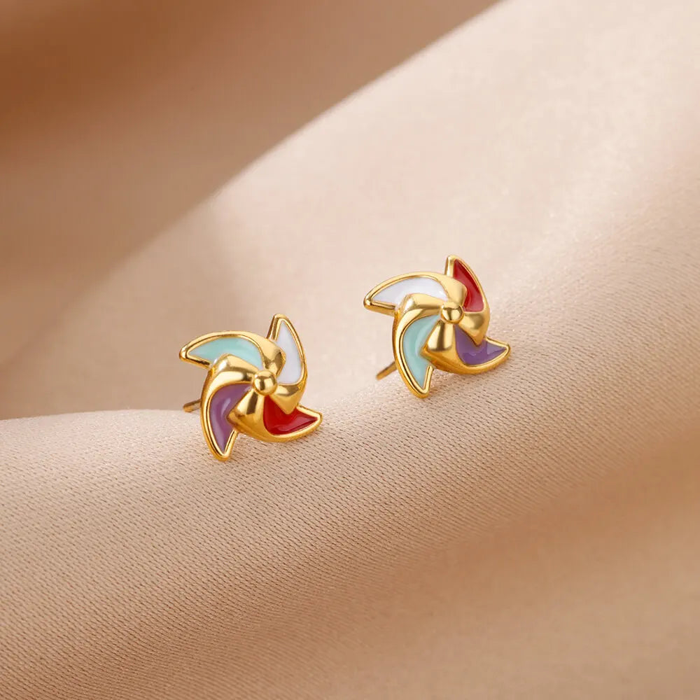 Tiny Colorful Enamel Starfish Stainless Steel Earrings for Women Trendy Gold Color Stud Earring Waterproof Vacation Jewelry Gift