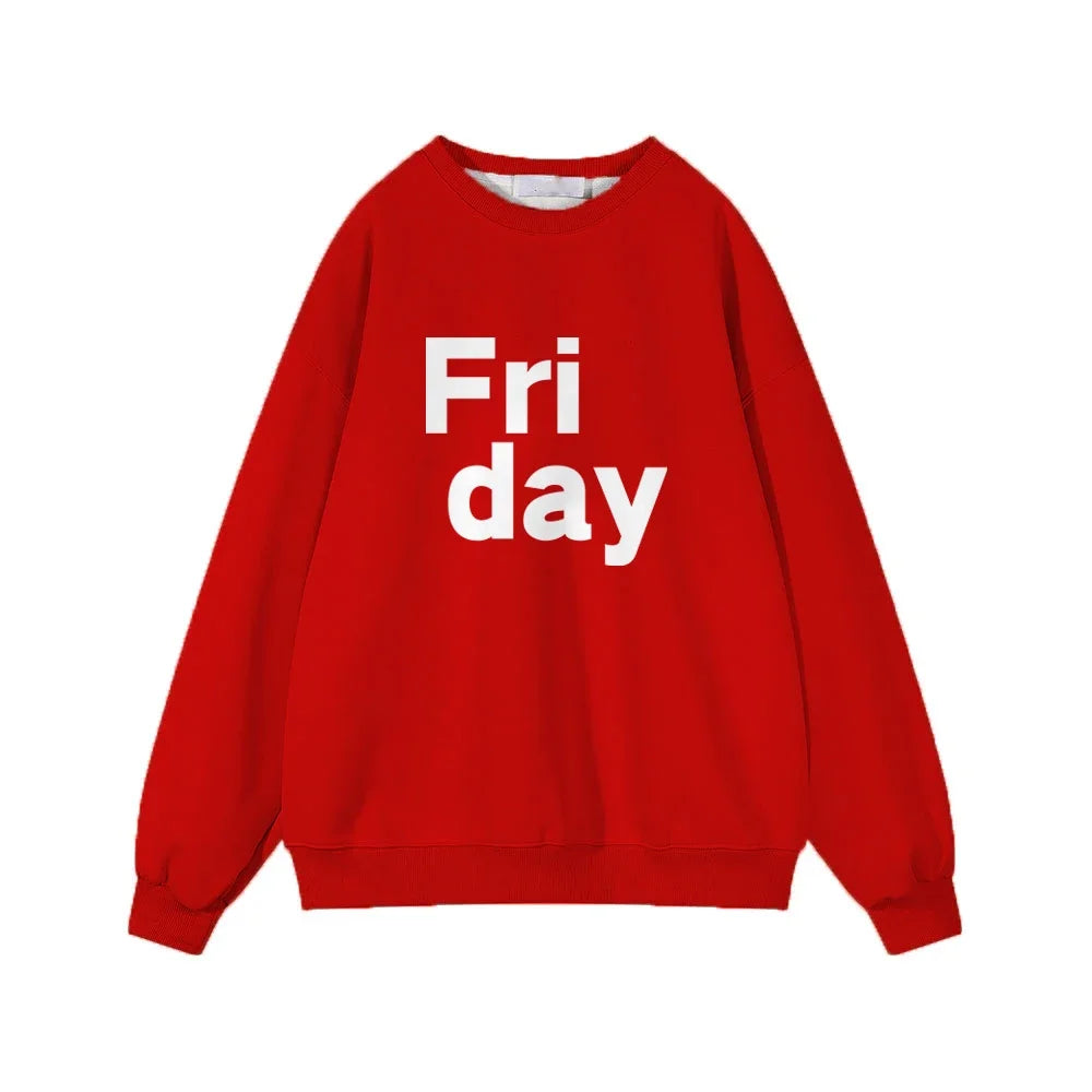 Hirsionsan 2024 New Spring Autumn Casual “Friday” Letter Print Sweatshirt Women Soft O Neck Ladies Vintage Pullovers Casual Tops