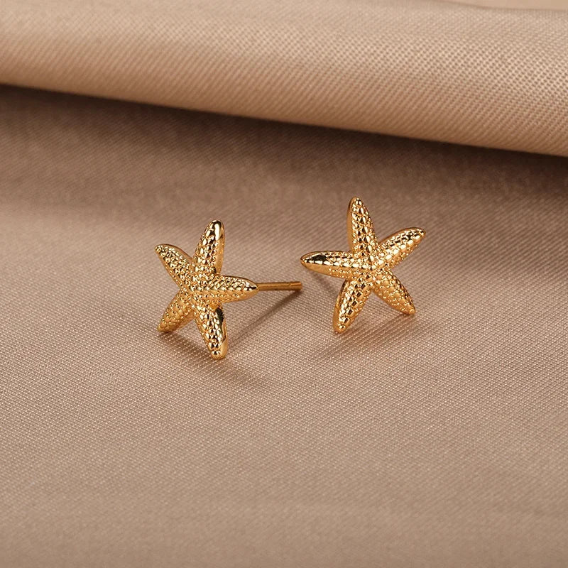 Tiny Colorful Enamel Starfish Stainless Steel Earrings for Women Trendy Gold Color Stud Earring Waterproof Vacation Jewelry Gift