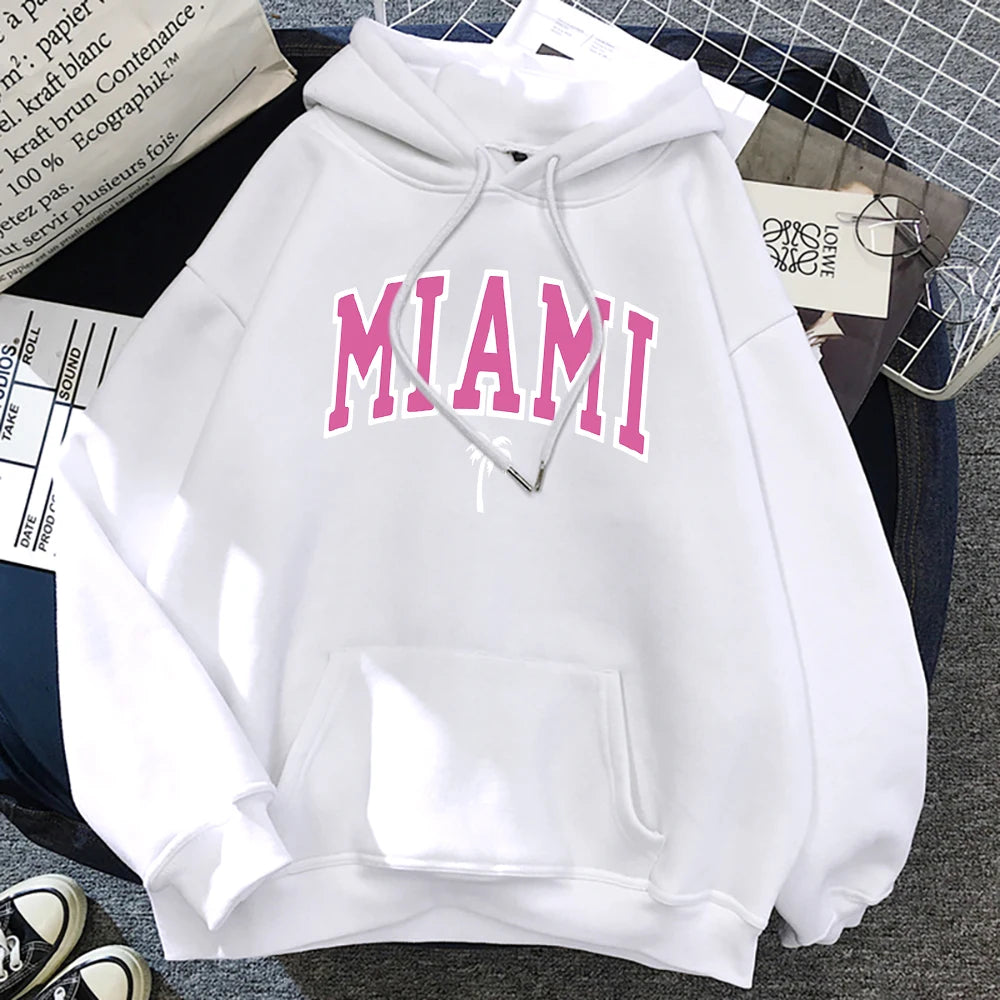 Miami Beach, Florida Usa Street Womens Hoodie Street Loose Hoodies Breathable Fleece Streetwear Casual Fleece Female Clothing