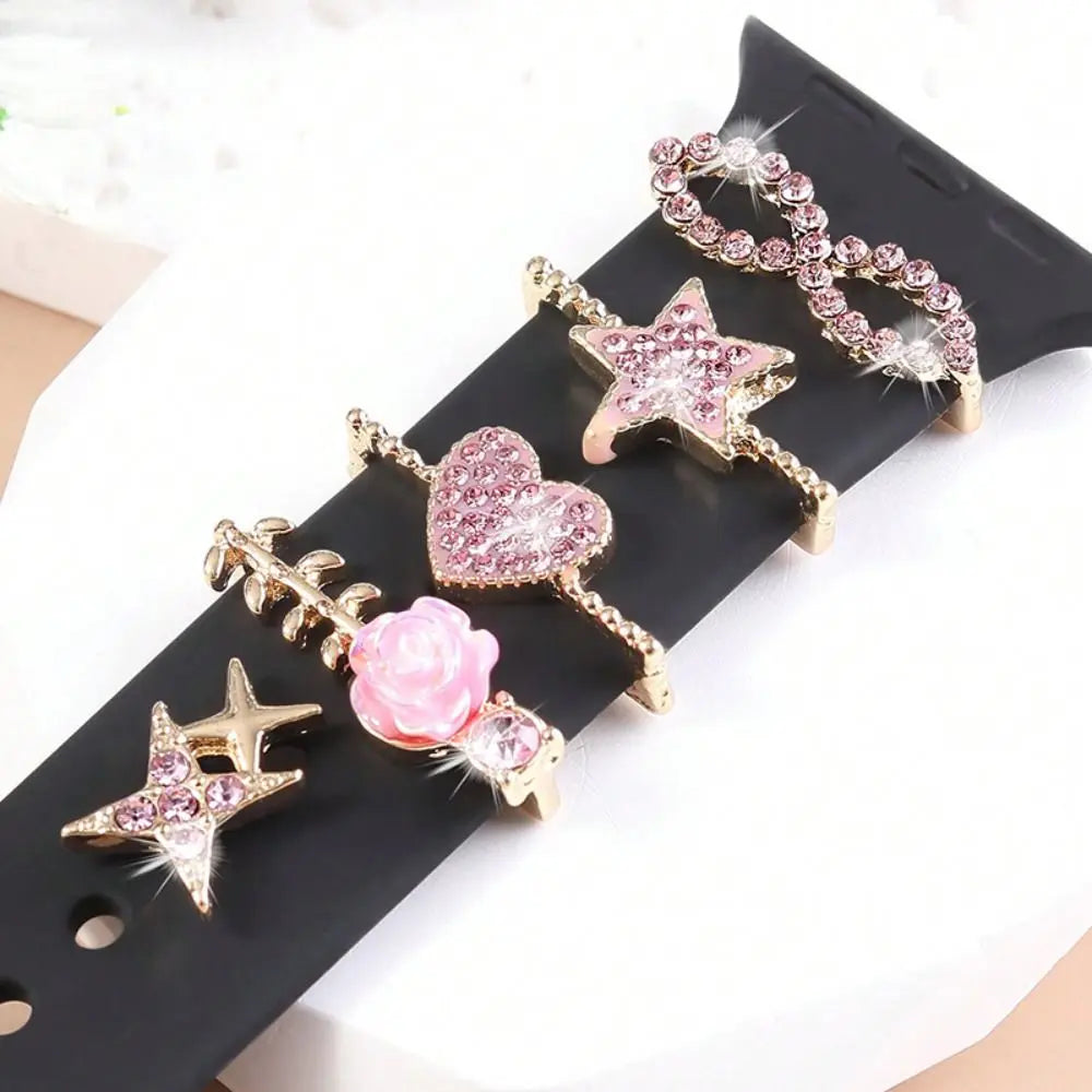 Creative Metal Charms Silicone Strap Decoration Ring For Apple Watch Band Diamond Ornament Bracelet Strap Jewelry Accessories