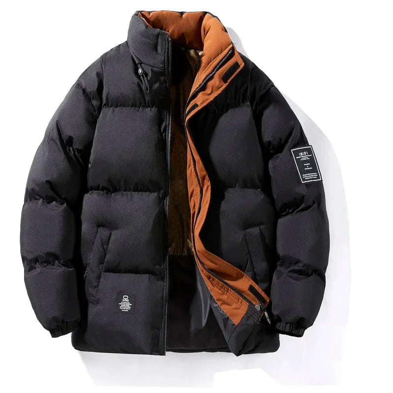 Patchwork Thicken Puffer Jacket Men New Winter Parka Down Coat Korean Fashion Mens High Street Stand Collar Cotton-Padded Jacket