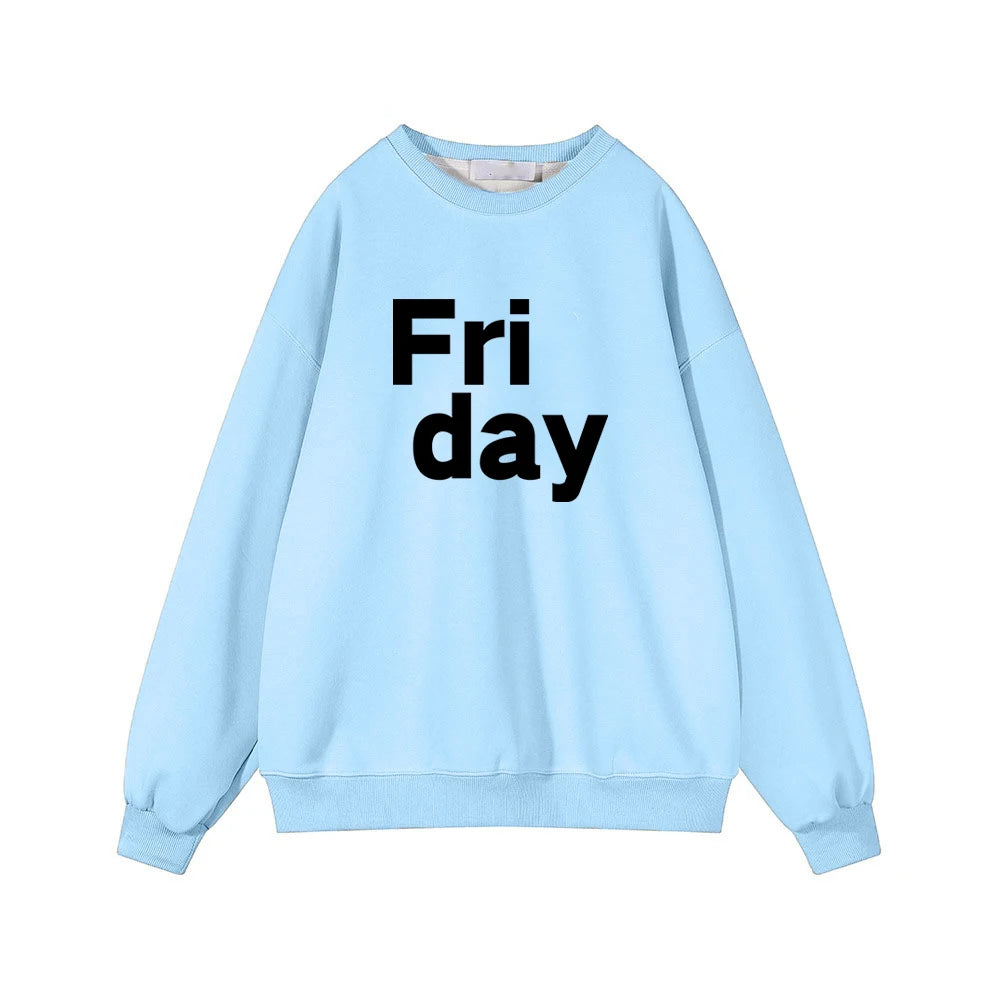 Hirsionsan 2024 New Spring Autumn Casual “Friday” Letter Print Sweatshirt Women Soft O Neck Ladies Vintage Pullovers Casual Tops