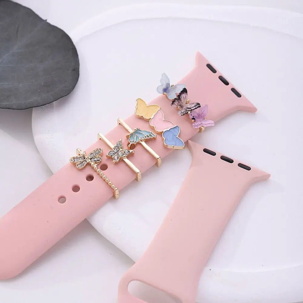 Creative Metal Charms Silicone Strap Decoration Ring For Apple Watch Band Diamond Ornament Bracelet Strap Jewelry Accessories