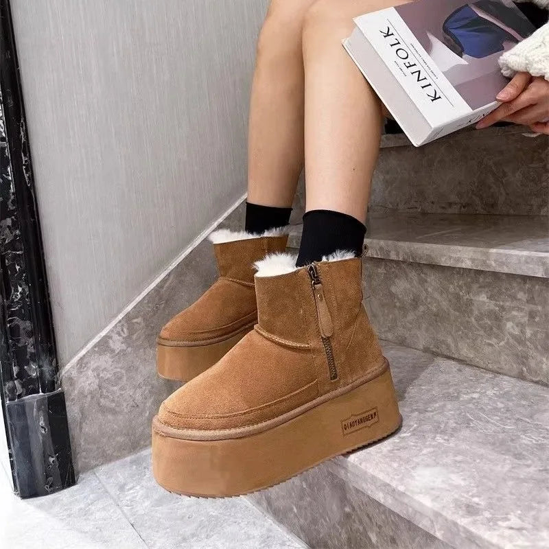 New 2025 Winter Snow Boots Women Platform High Heel Shoes Ladies Ankle Boots Designer Classic Ultra Mini Fur Warm Boot