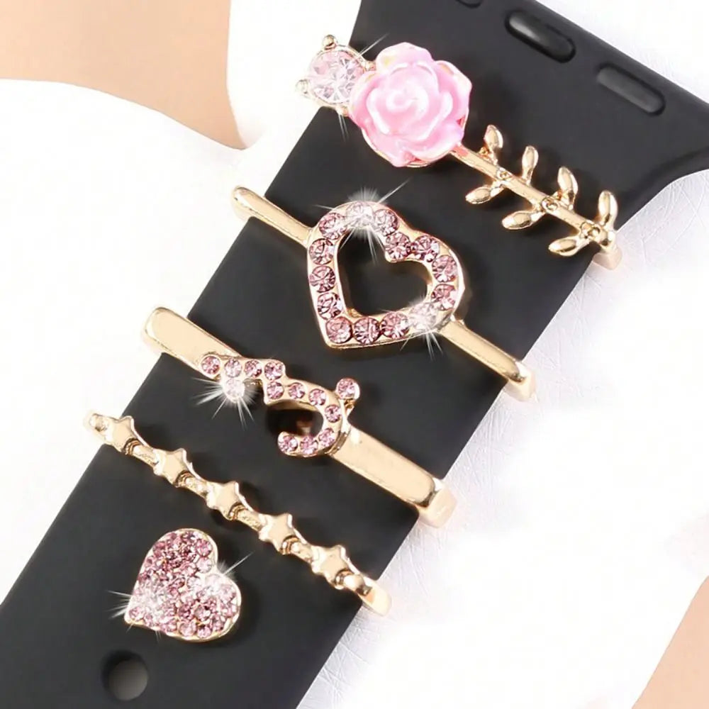 Creative Metal Charms Silicone Strap Decoration Ring For Apple Watch Band Diamond Ornament Bracelet Strap Jewelry Accessories