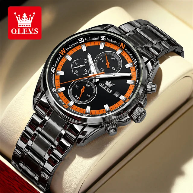 OLEVS Luxury Brand Original Quartz Watch for Men Stainless Steel Waterproof Watch Luminous Chronograph Business Men's Wristwatch