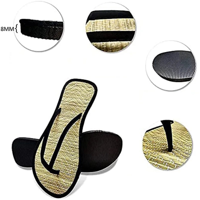 Summer Women Flat Flip-flops Slippers Comfortable Non-slip Sandals Bamboo Rattan Flip Flop Home Bathroom Fashion Slippers