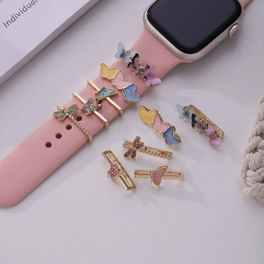 Creative Metal Charms Silicone Strap Decoration Ring For Apple Watch Band Diamond Ornament Bracelet Strap Jewelry Accessories