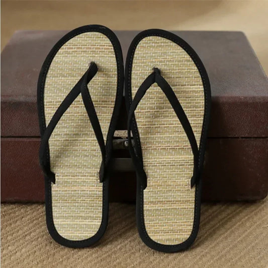 Summer Women Flat Flip-flops Slippers Comfortable Non-slip Sandals Bamboo Rattan Flip Flop Home Bathroom Fashion Slippers