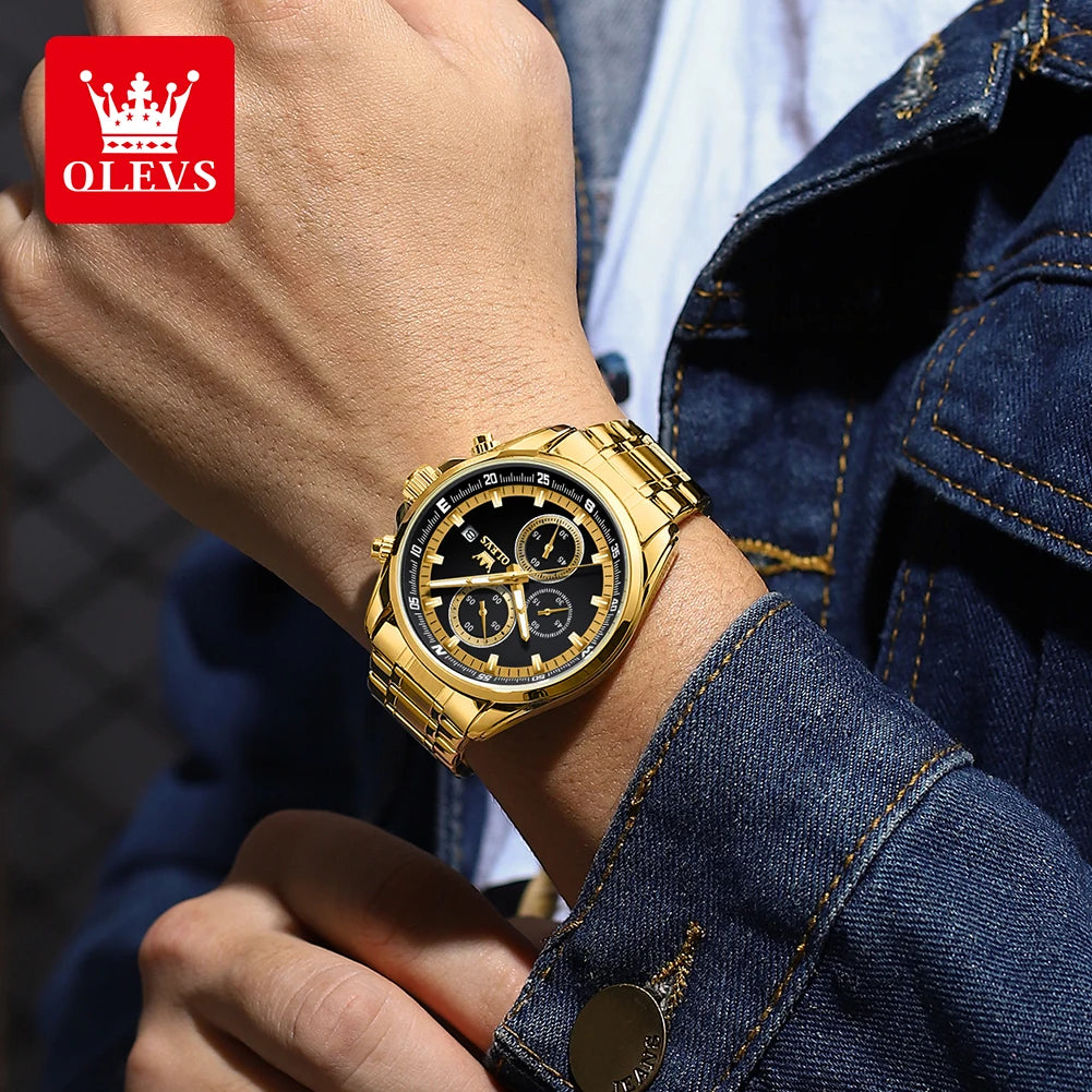 OLEVS Luxury Brand Original Quartz Watch for Men Stainless Steel Waterproof Watch Luminous Chronograph Business Men's Wristwatch