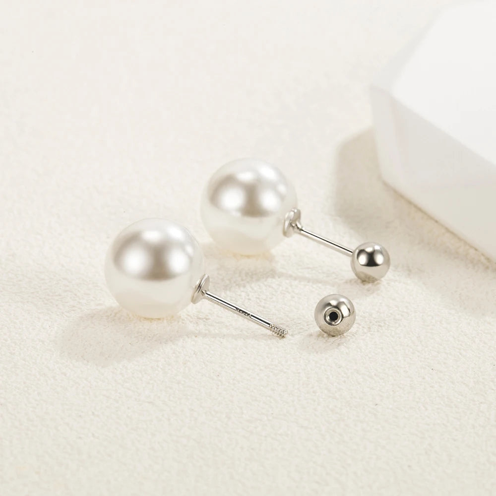 Real 925 Sterling Silver Women's High Quality Fashion Jewelry Pearl Stud Earrings New XY0294