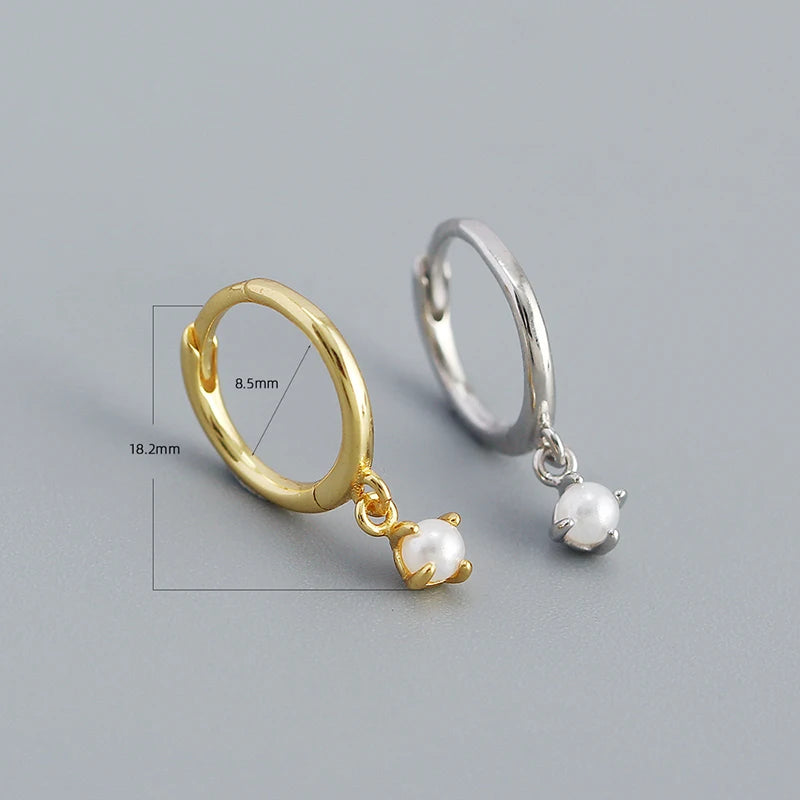 WANTME 925 Sterling Silver Fashion Simple Synthetic Pearl Drop Earrings for Women Classic Huggies Charms Party Statement Jewelry