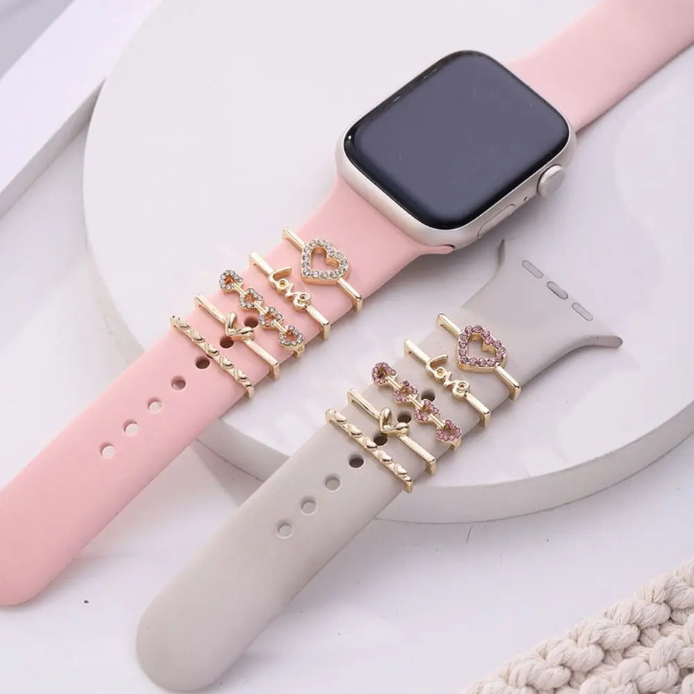 Creative Metal Charms Silicone Strap Decoration Ring For Apple Watch Band Diamond Ornament Bracelet Strap Jewelry Accessories