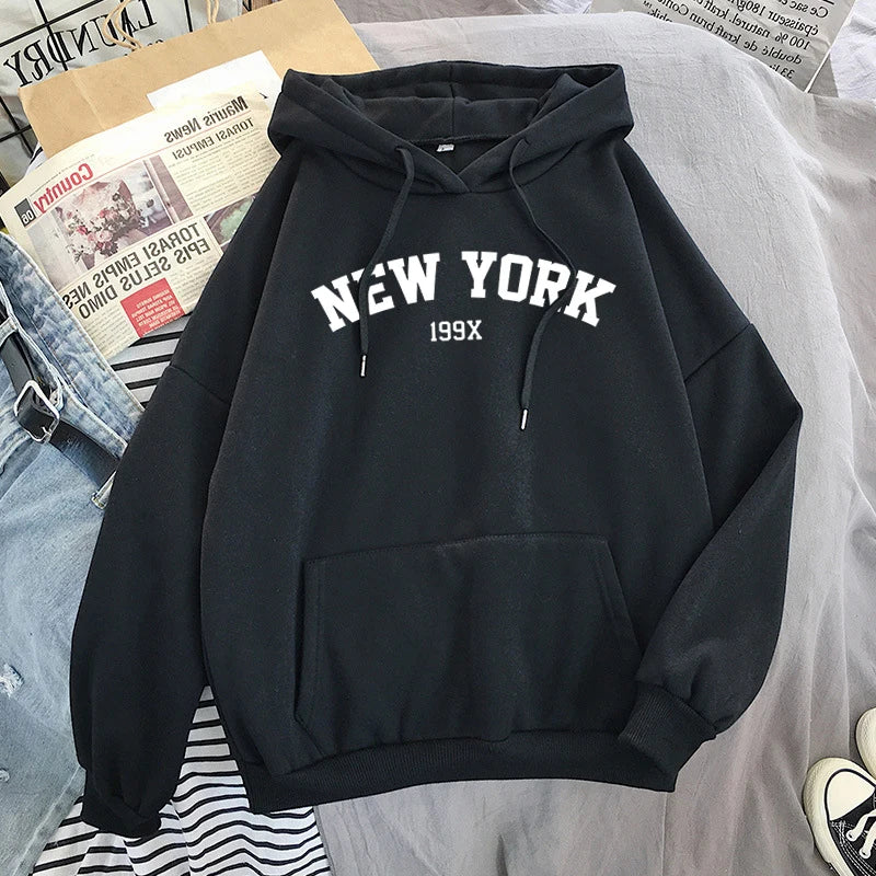 Female 2020 Thicken Warm Hoodies Lady Autumn Tops NEW Sweatshirts Velvet Winter Women's NEW YORK Printing Hooded Hoodies