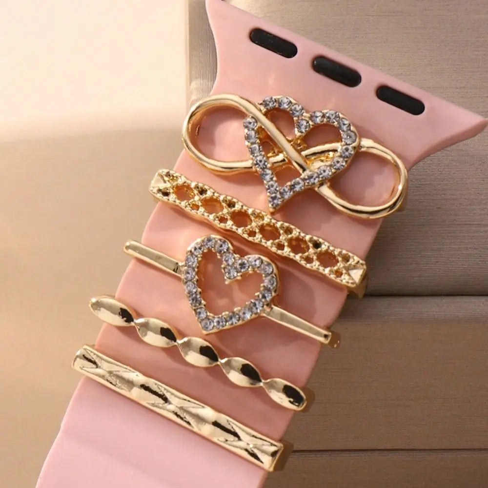 Creative Metal Charms Silicone Strap Decoration Ring For Apple Watch Band Diamond Ornament Bracelet Strap Jewelry Accessories