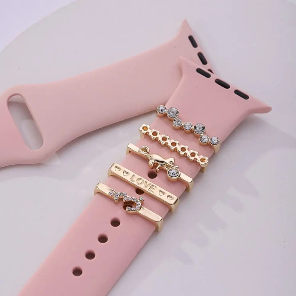 Creative Metal Charms Silicone Strap Decoration Ring For Apple Watch Band Diamond Ornament Bracelet Strap Jewelry Accessories