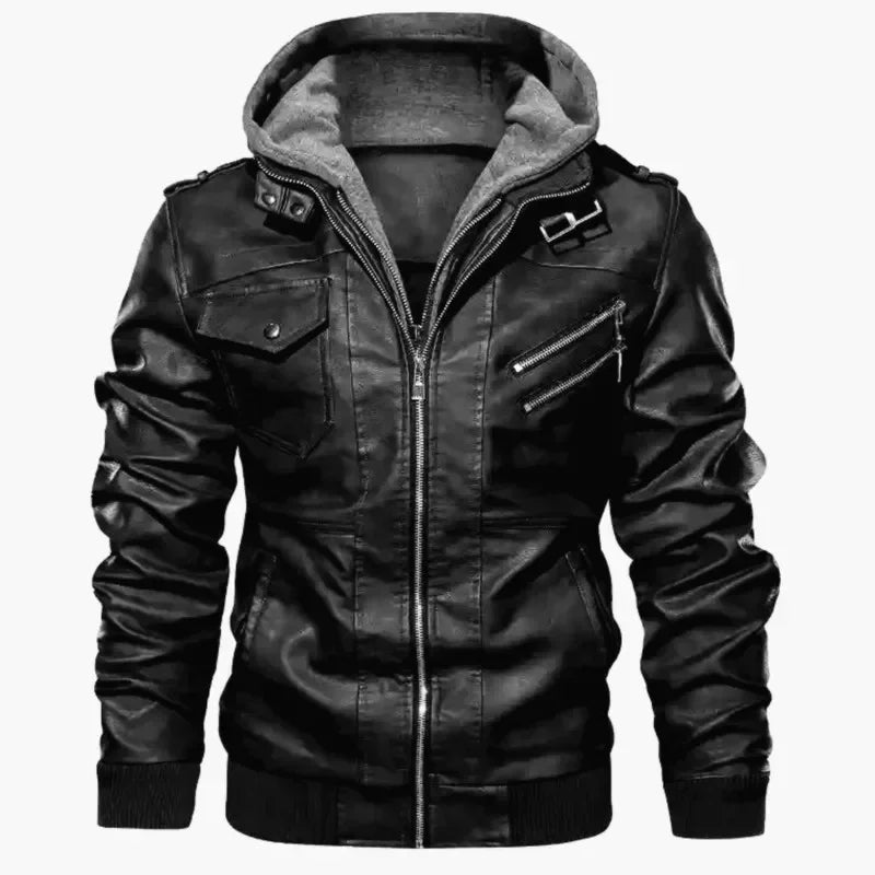 Mandylandy Biker Leather Jacket Men Zipper Pu Jacket Autumn Detachable Hat Casual Leather Clothing Hooded Autumn Locomotive Coat