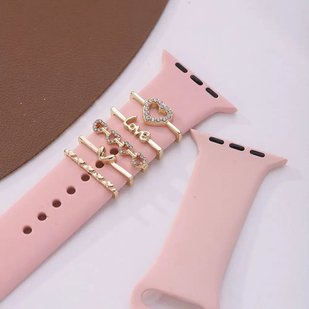 Creative Metal Charms Silicone Strap Decoration Ring For Apple Watch Band Diamond Ornament Bracelet Strap Jewelry Accessories