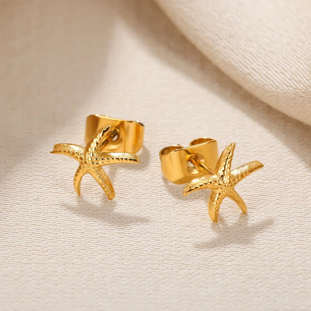 Tiny Colorful Enamel Starfish Stainless Steel Earrings for Women Trendy Gold Color Stud Earring Waterproof Vacation Jewelry Gift