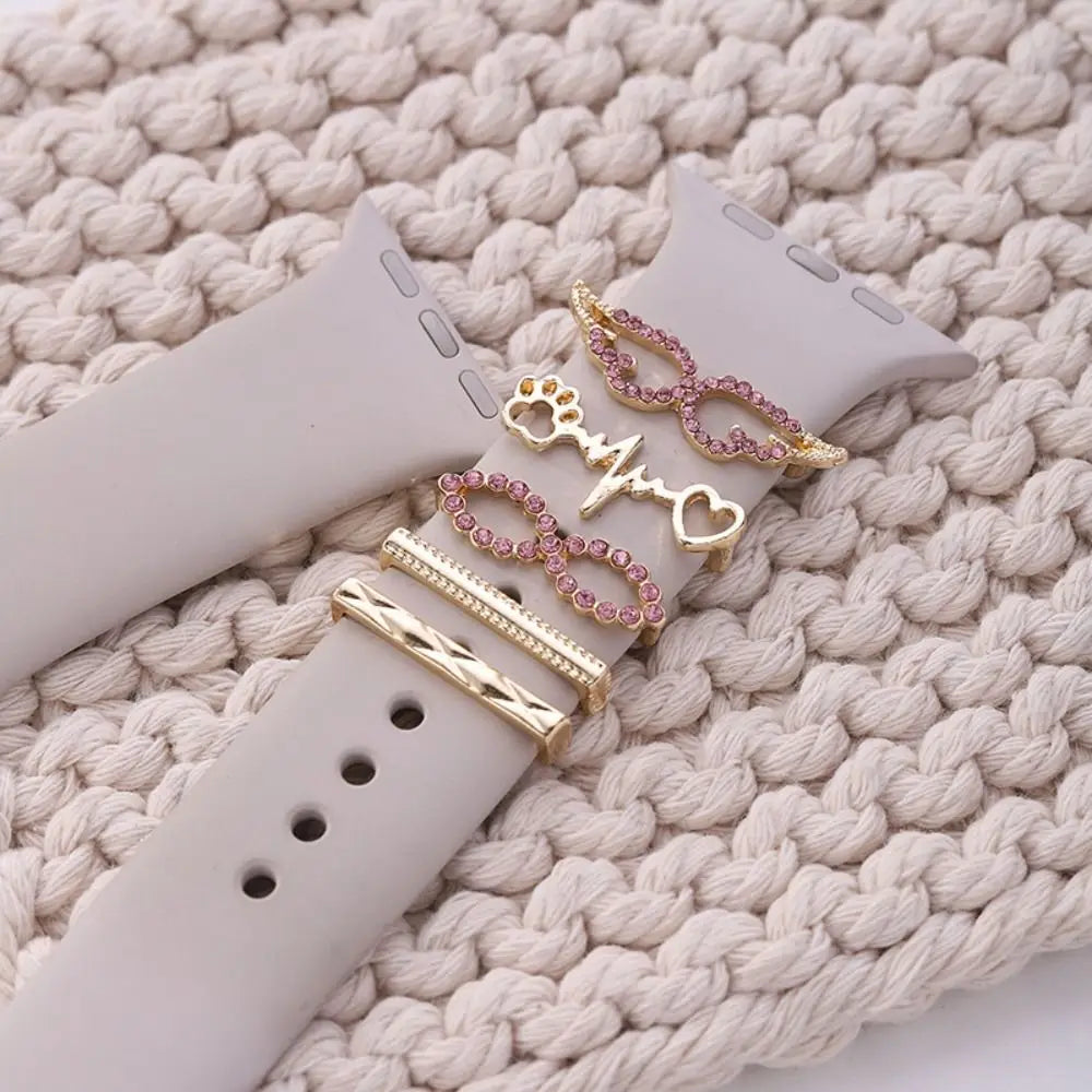 Creative Metal Charms Silicone Strap Decoration Ring For Apple Watch Band Diamond Ornament Bracelet Strap Jewelry Accessories