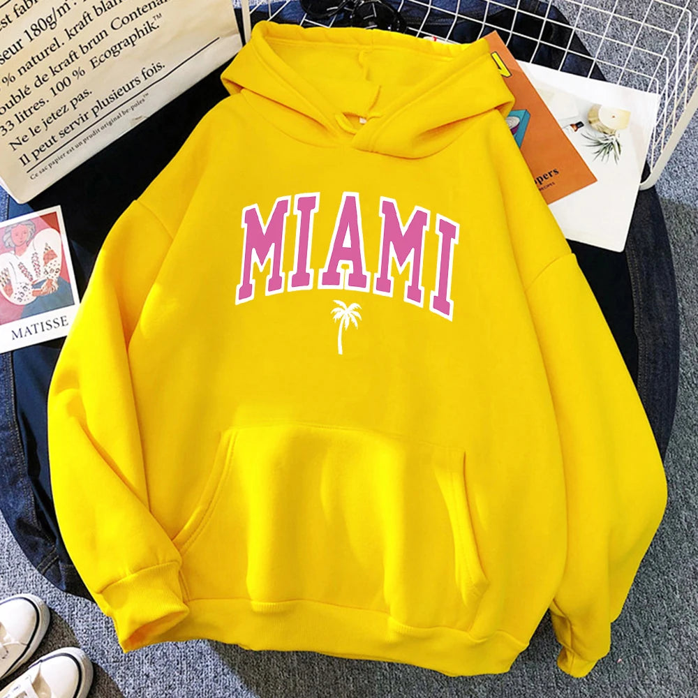 Miami Beach, Florida Usa Street Womens Hoodie Street Loose Hoodies Breathable Fleece Streetwear Casual Fleece Female Clothing