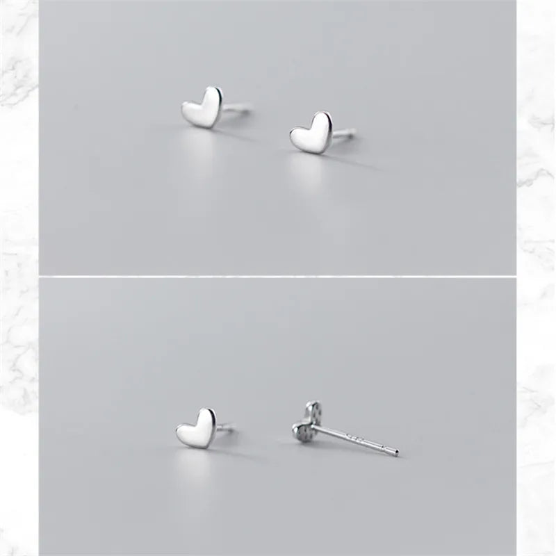 WANTME Trendy Minimalist Real 100% 925 Sterling Silver Mini Small Love Heart Stud Earrings for Women Student Teen Jewelry Gift